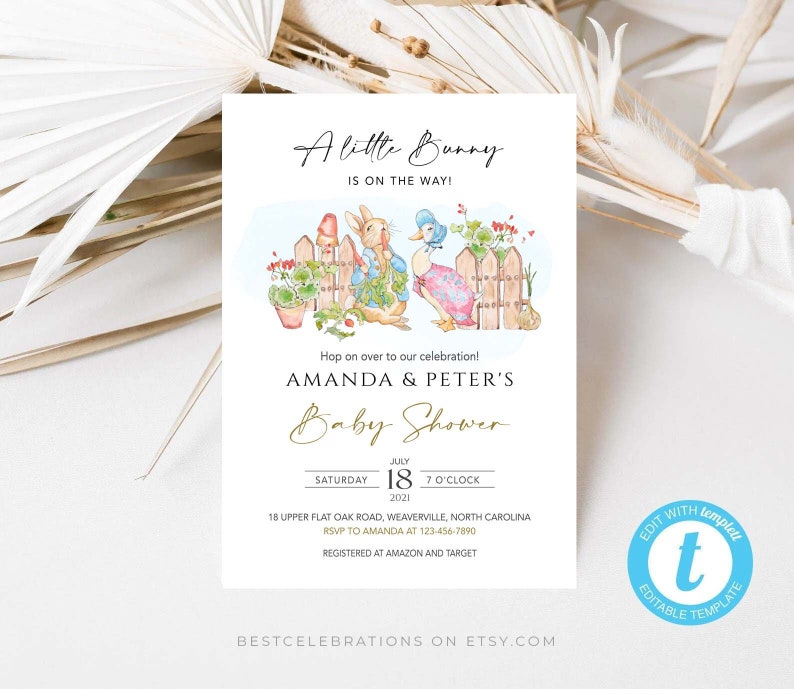 EDITABLE Peter Rabbit Baby Shower Invitation Peter Rabbit Etsy