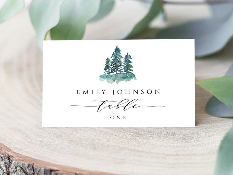 Name Card 100/% Editable Text Pine Place Card Template Templett Printable Rustic Winter Wedding Escort Card INSTANT DOWNLOAD Evergreen