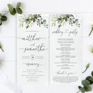 CHLOE - Wedding Program Template, Greenery Ceremony Template, Wedding Program Printable, Order Of Ceremony Editable Wedding Program Templett