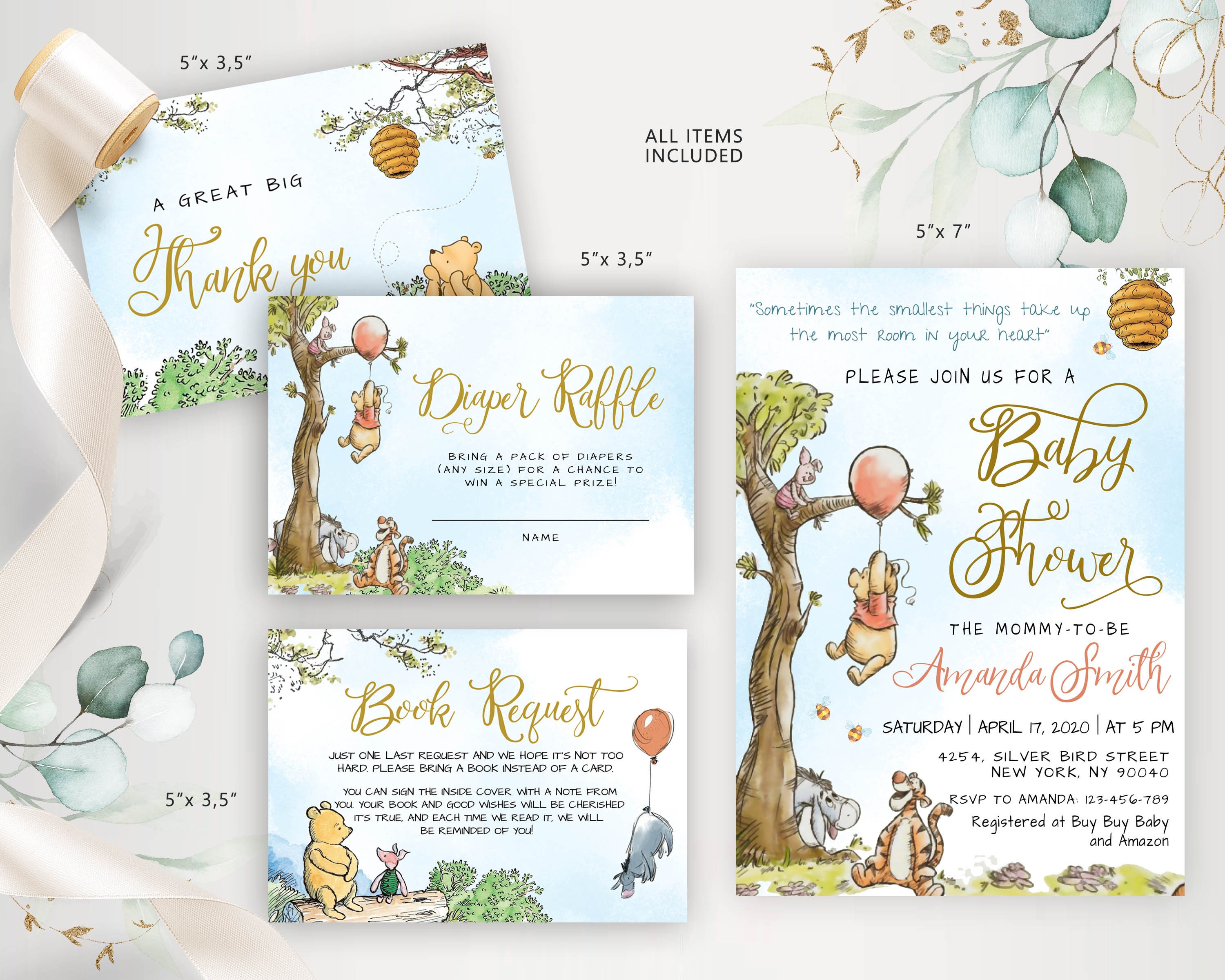 Blank Winnie The Pooh Baby Shower Invitations