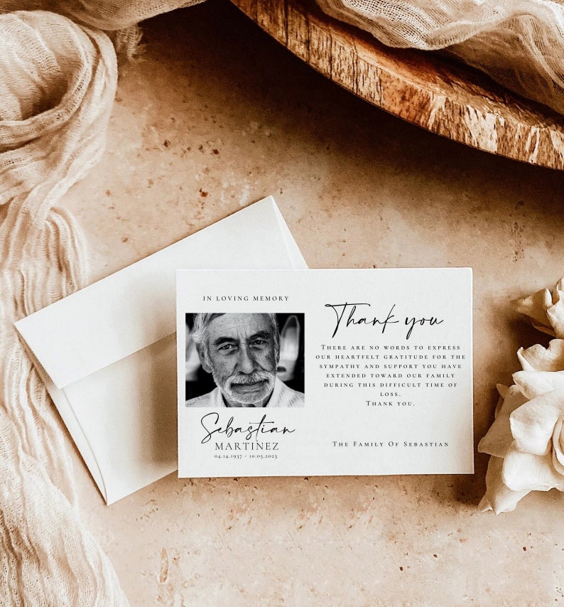 Minimal Funeral Thank You Card Template, Memorial Card, Editable Memorial Service Template, Celebration of Life Thank You FNRL image 1