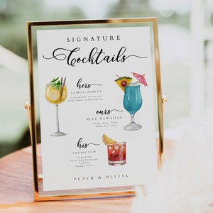 Signature Drink Schild Vorlage, bearbeitbare Signature Cocktailkarte, His Hers and Ours Drink Bar Schild, Cocktailtischschild, Trinkschild # MM2