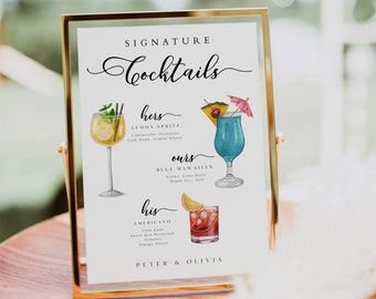 Signature Drink Sign Template, Editable Signature Cocktail Menu, His Hers and Ours Drink Bar Sign, Cocktail Table Sign, Drink Sign #MM2