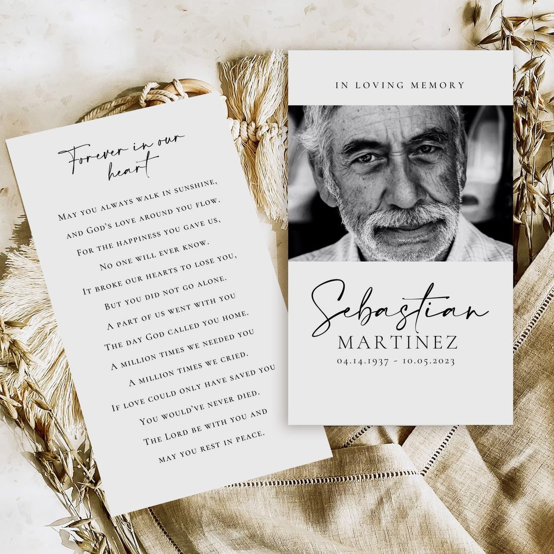 Minimalist Funeral Prayer Card Template, Editable Memorial Prayer Card