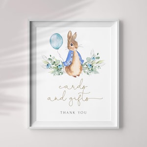 Peter Rabbit Karten und Geschenke Tischschild, Gender Neutral Schild, Party Dekoration, 8x10 Jpeg und Pdf, Baby Shower #PR