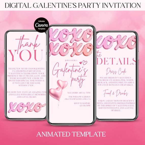 Galentine’s Day Animated Invitation, Editable Digital Evite for Valentines Brunch Party