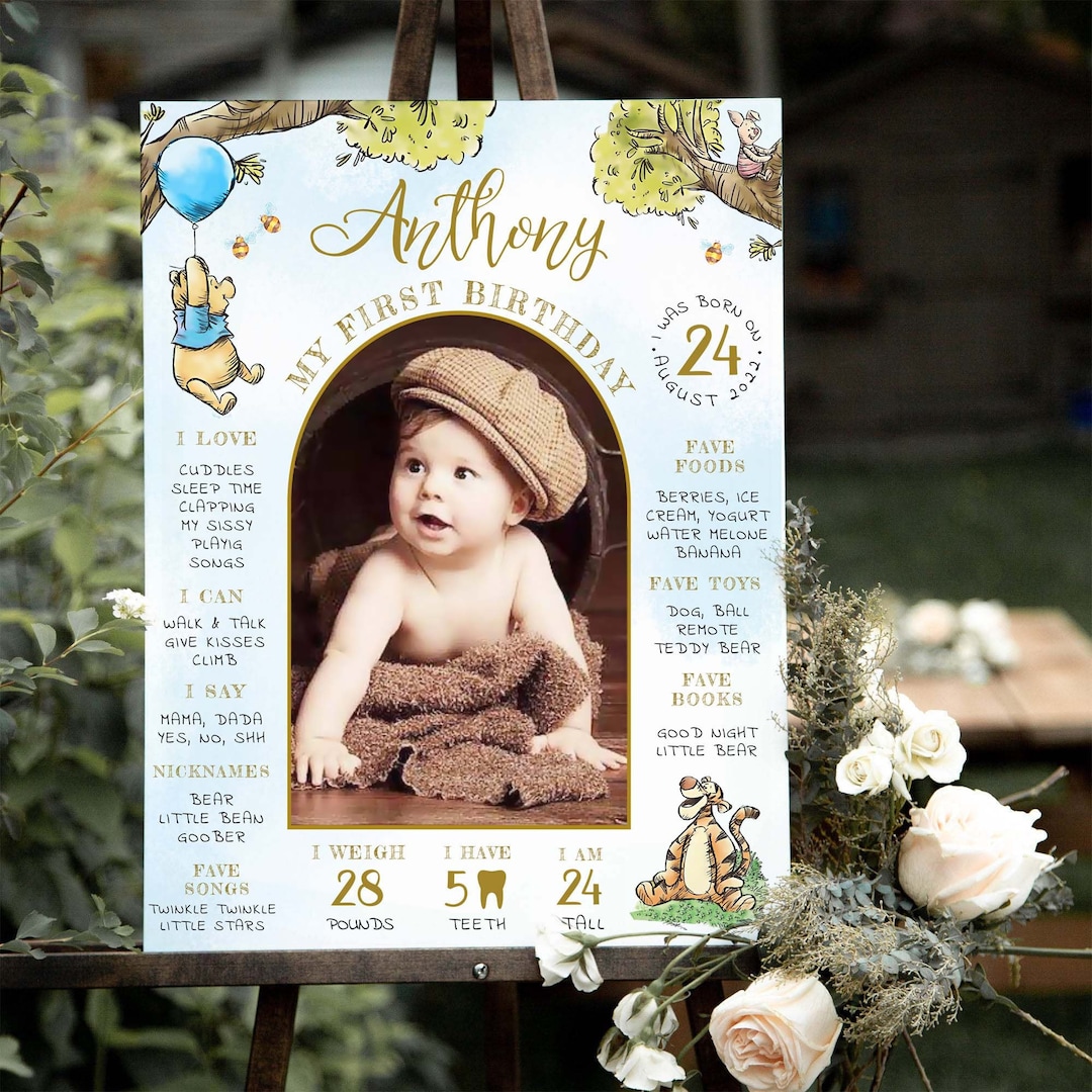 Winnie the Pooh Milestone Board Photo Sign One Year Photo Baby ...