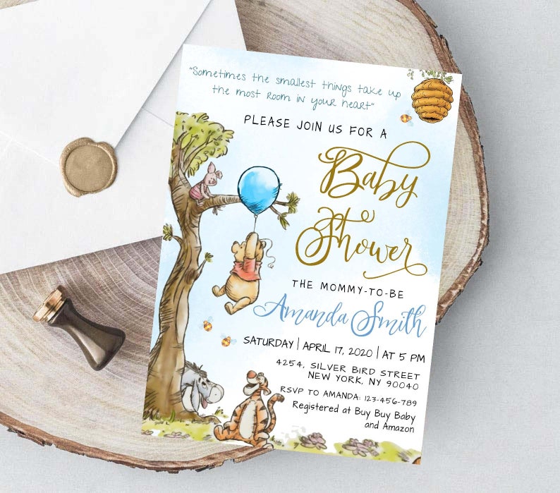 Editable Winnie the Pooh Baby Shower Invitation Classic Etsy