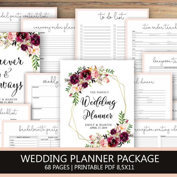 Wedding Planner Printable, Wedding Planning Book, Printable Wedding Planner, Wedding Binder Template, Engagement Gift Ideas, # FL04