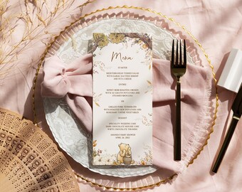 Autumn Winnie The Pooh Menu Card Template, Birthday Menu Card Template, Baby Shower Menu Card, a little yummy for your tummy,  #WPFall