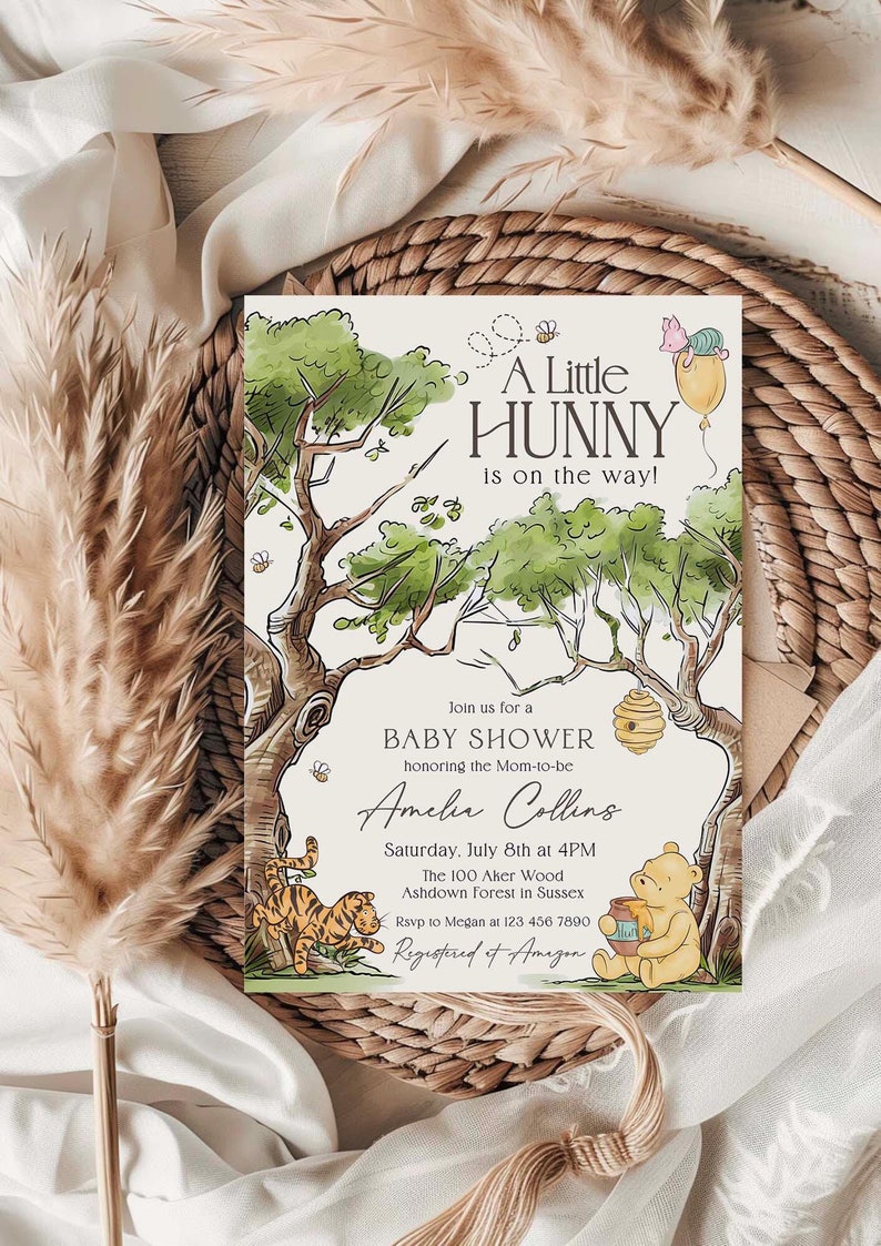 Winnie-the-pooh BABY SHOWER Invitation, Classic Winnie Pooh Evite Canva Template