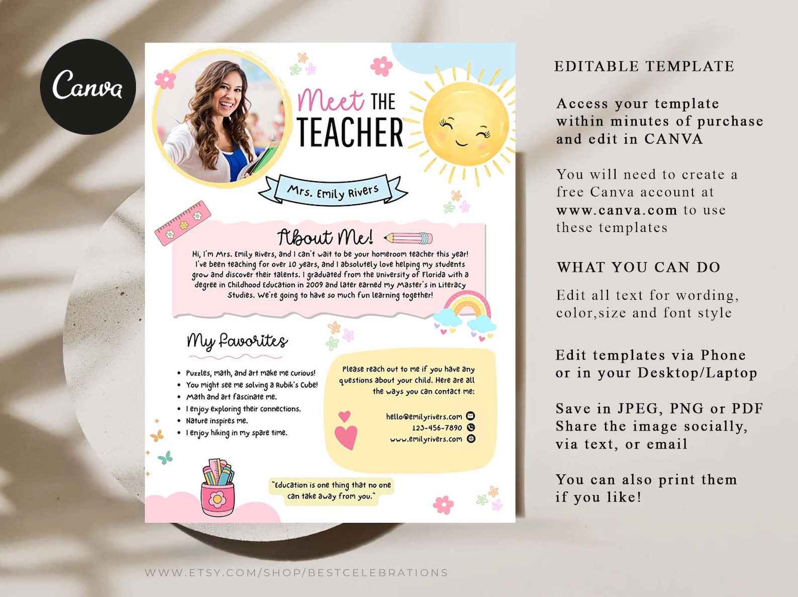 Editable Meet the Teacher Template: Back to School Teacher Intro (canva ...