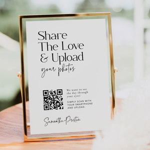 Minimalistisch deel het liefdesfotobord met QR-code, gastfoto delen BEWERKBAAR Capture Love Wedding Sign 4 x 6, 5 x 7, 8 x 10, 16 x 20, 18 x 24 # MM2