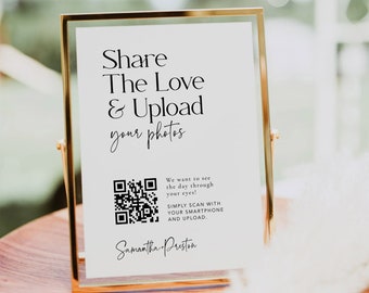 Minimalist Share the Love Photo Sign with QR Code, Guest Photo Sharing EDITABLE Capture Love Wedding Sign 4x6, 5x7, 8x10, 16x20, 18x24  #MM2