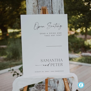 Minimal Open Seating Sign, Minimalist Wedding Reception Sign, Modern Large Poster, Simple Editable Wedding Template, #MM1