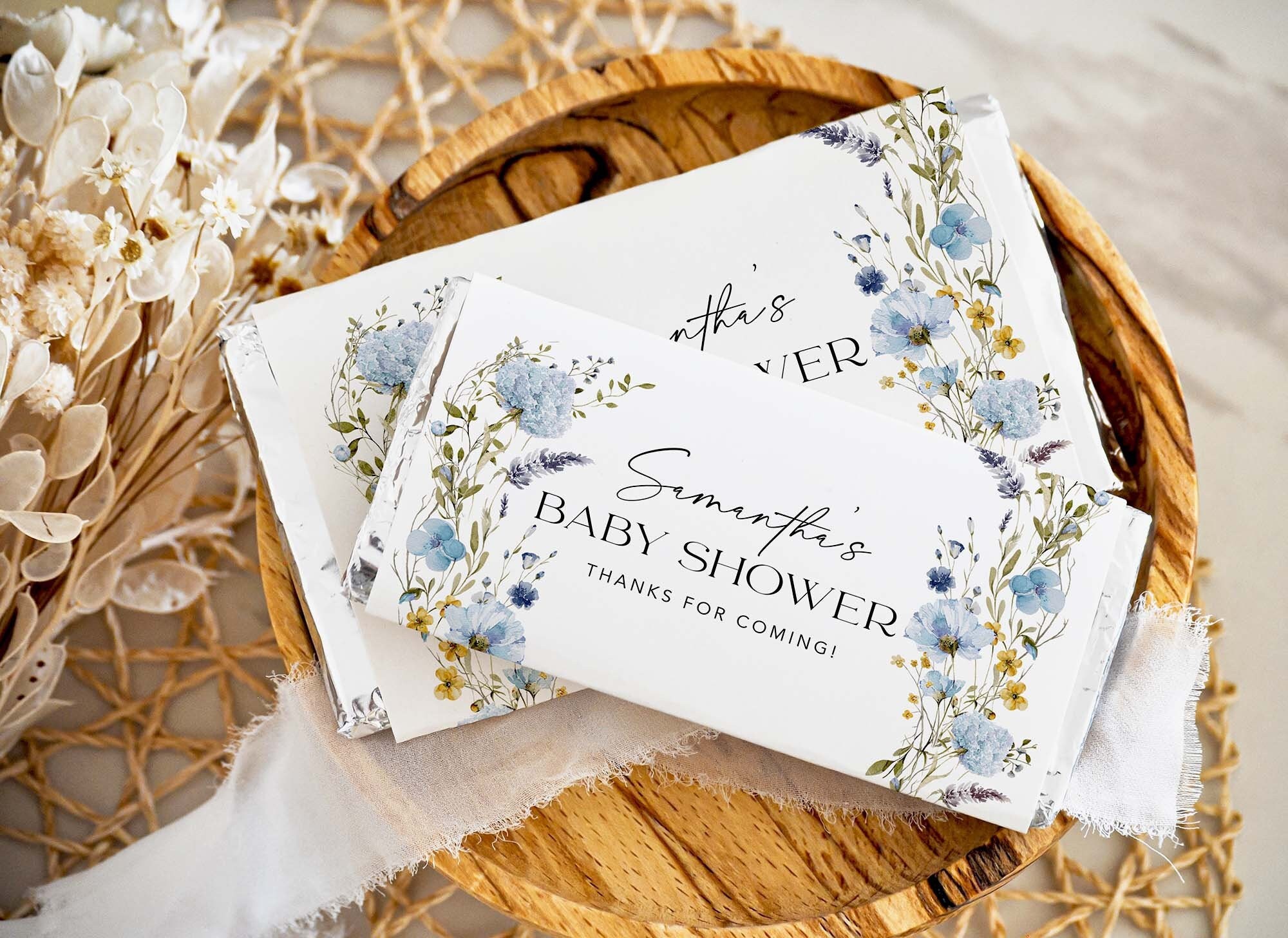 Wildflower Chocolate Wrapper Template, Candy Bar Wrapper, Boys Baby Shower Candy Bar Wrapper, Editable Text, Birthday Favors, Templett, BWFL