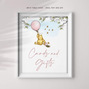 Enseigne classique pour cartes et cadeaux Winnie l'ourson, cartes imprimables et cadeaux, décorations d'enseigne de fête, Jpeg et Pdf 8 x 10, à imprimer, #CW-PB
