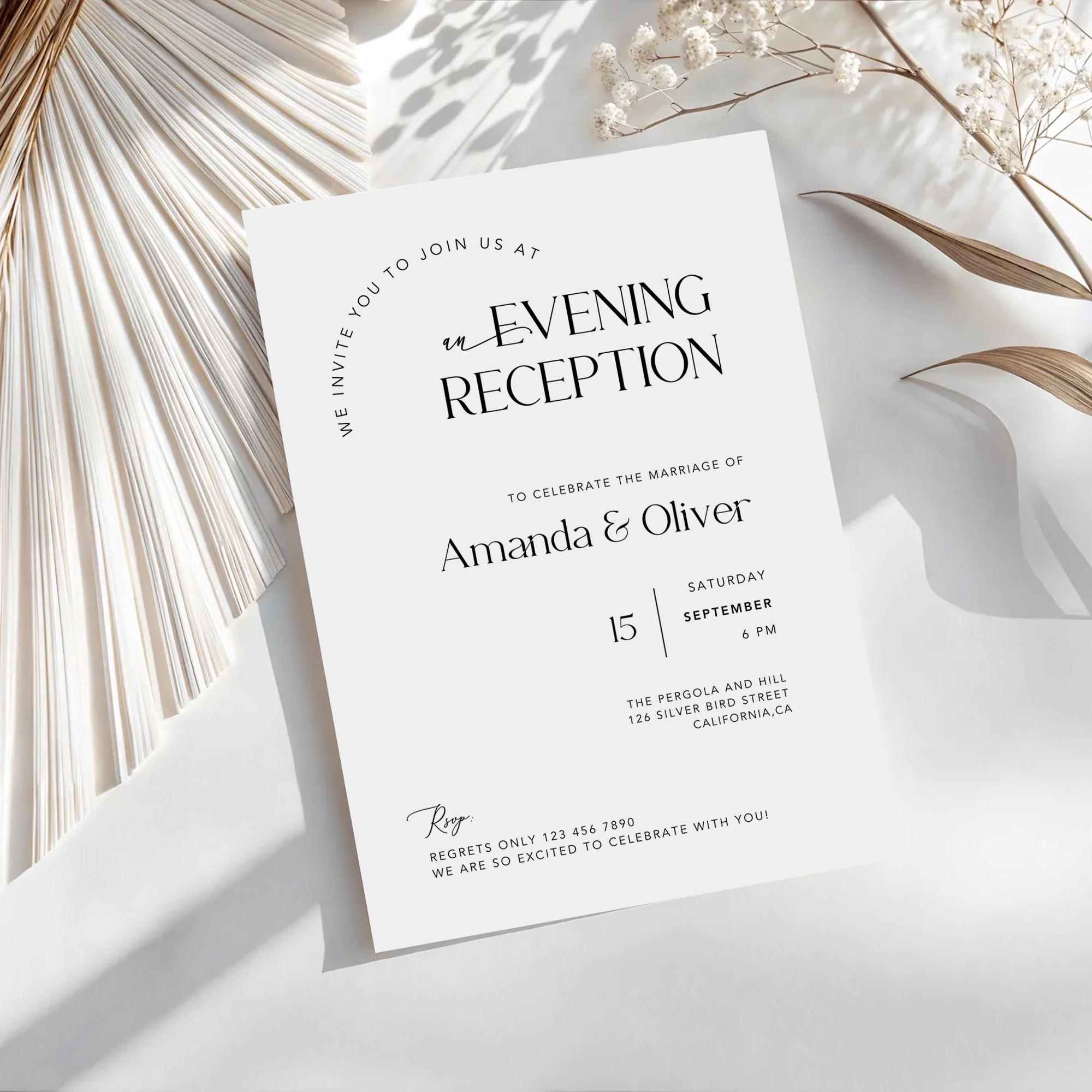Evening Reception Digital Invitation Template: Editable Wedding Online ...