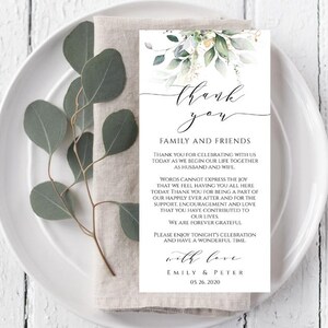 Wedding Thank You Note, Printable Thank You Card Template, Wedding Table Decor, Instant Download ...