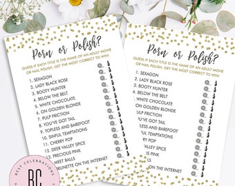 Bridal Shower Games PORN OR POLISH, Bridal Shower Game Printable, Wedding Shower Games Instant Download, Gold Confetti, Glitter