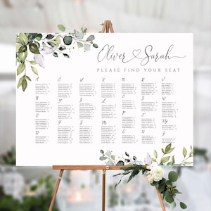 CHLOE - sjabloon alfabetische zitplaatsen, hart en sierletters, afdrukbaar plattegrond, 100% bewerkbaar, kalligrafie bruiloft bord, minimalistisch