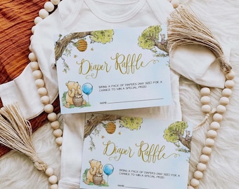 Winnie the Pooh Diaper Raffle Card: Baby Shower Game (Printable Canva Template)
