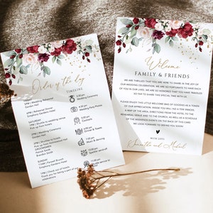 Burgundy Blumenhochzeit Timeline Programm (Digitaler Download)