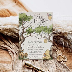 Winnie-the-pooh BABY SHOWER Invitation, Classic Winnie Pooh Evite Canva Template image 5