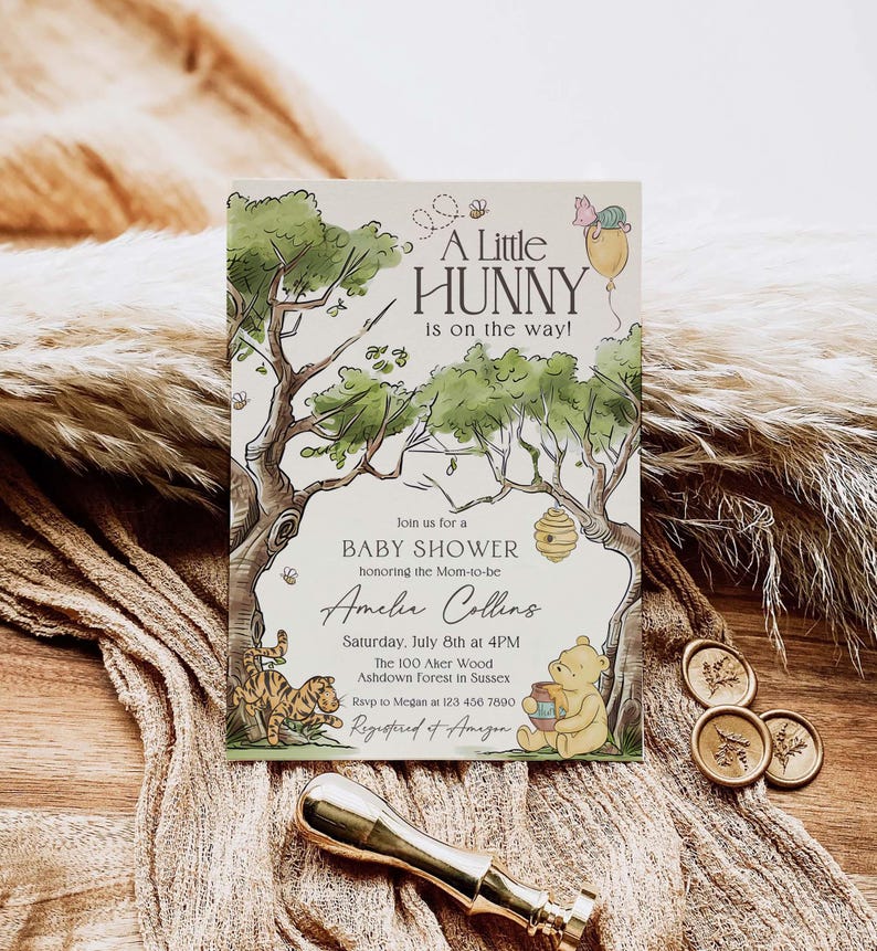 Winnie-the-pooh BABY SHOWER Invitation, Classic Winnie Pooh Evite Canva Template image 5