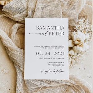 Wedding Invitation with QR Code, Minimal Wedding Invite Suite, Modern Invite, Simple Editable Invite Template, MM1 image 2