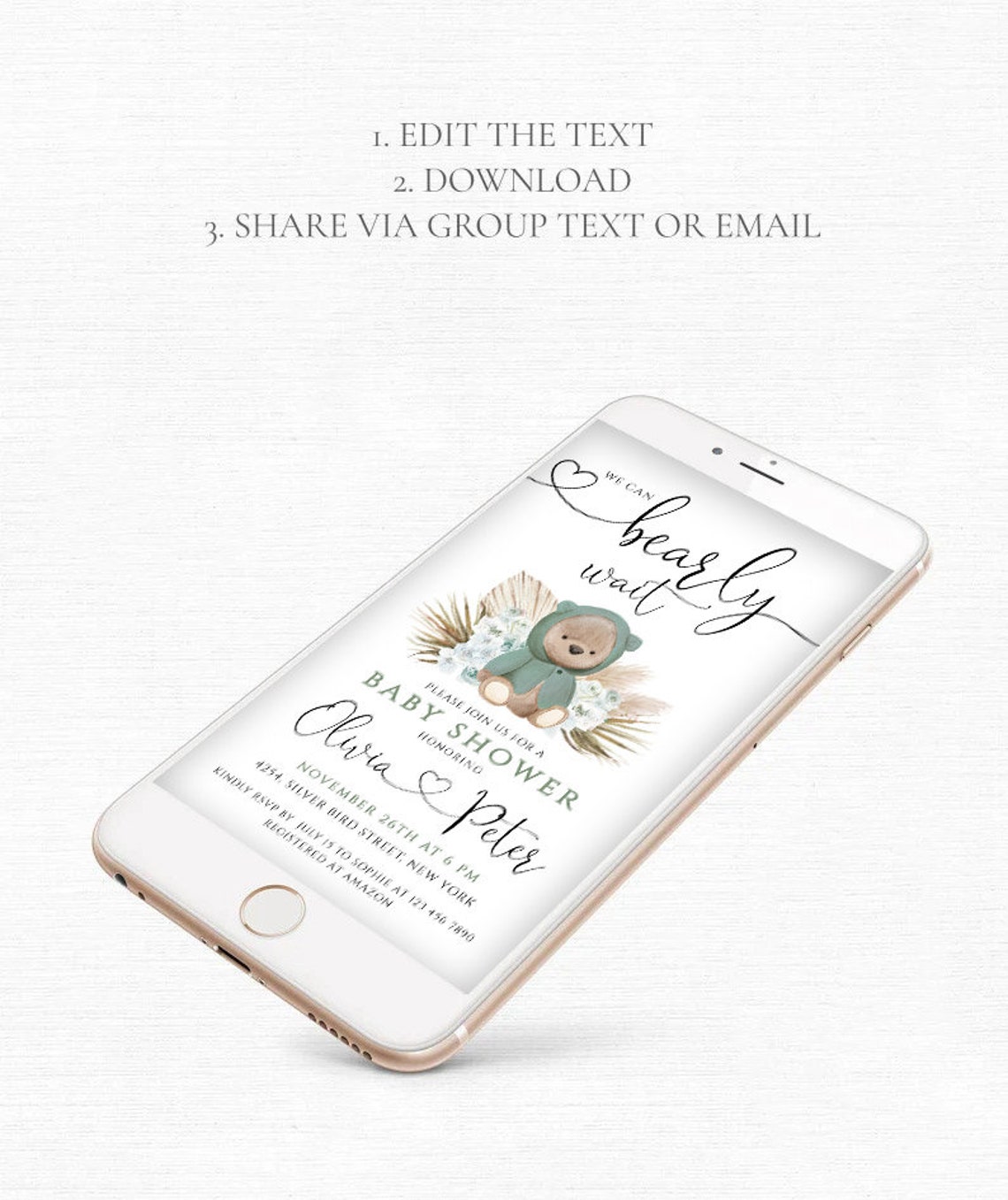 We Can Bearly Wait Baby Shower Evite Template Gender Neutral Etsy