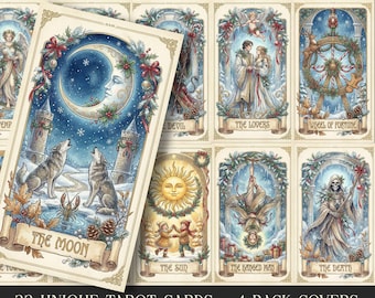 Jeu de tarot des arcanes majeurs, cartes de tarot de Noël, collection de cadeaux pour les amateurs, téléchargement numérique