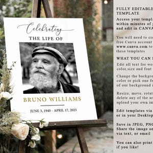 Funeral Welcome Sign Template, Editable Celebration of Life Poster, Printable Memorial Sign (Canva PDF) image 5