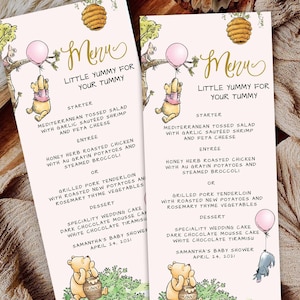 Klassieke Winnie de Poeh-menukaartsjabloon, verjaardagsmenukaartsjabloon, babyshowermenukaart, een beetje lekker voor je buik, #PWP