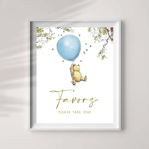 Classic Winnie The Pooh Favor/Favours Sign, Printable Party Sign Decorations, Instant Download, 8x10 Jpeg and Pdf, You Print, CB1