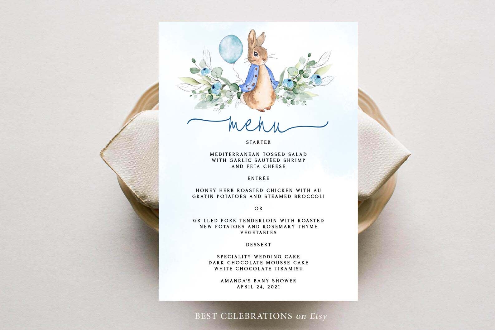 Peter Rabbit Menu Template Menu card template Baby Shower | Etsy