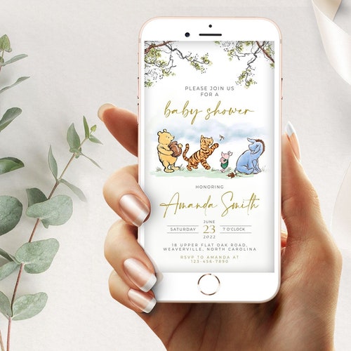 Editable Winnie the Pooh Baby Shower Evite Girl Pink Rustic Etsy