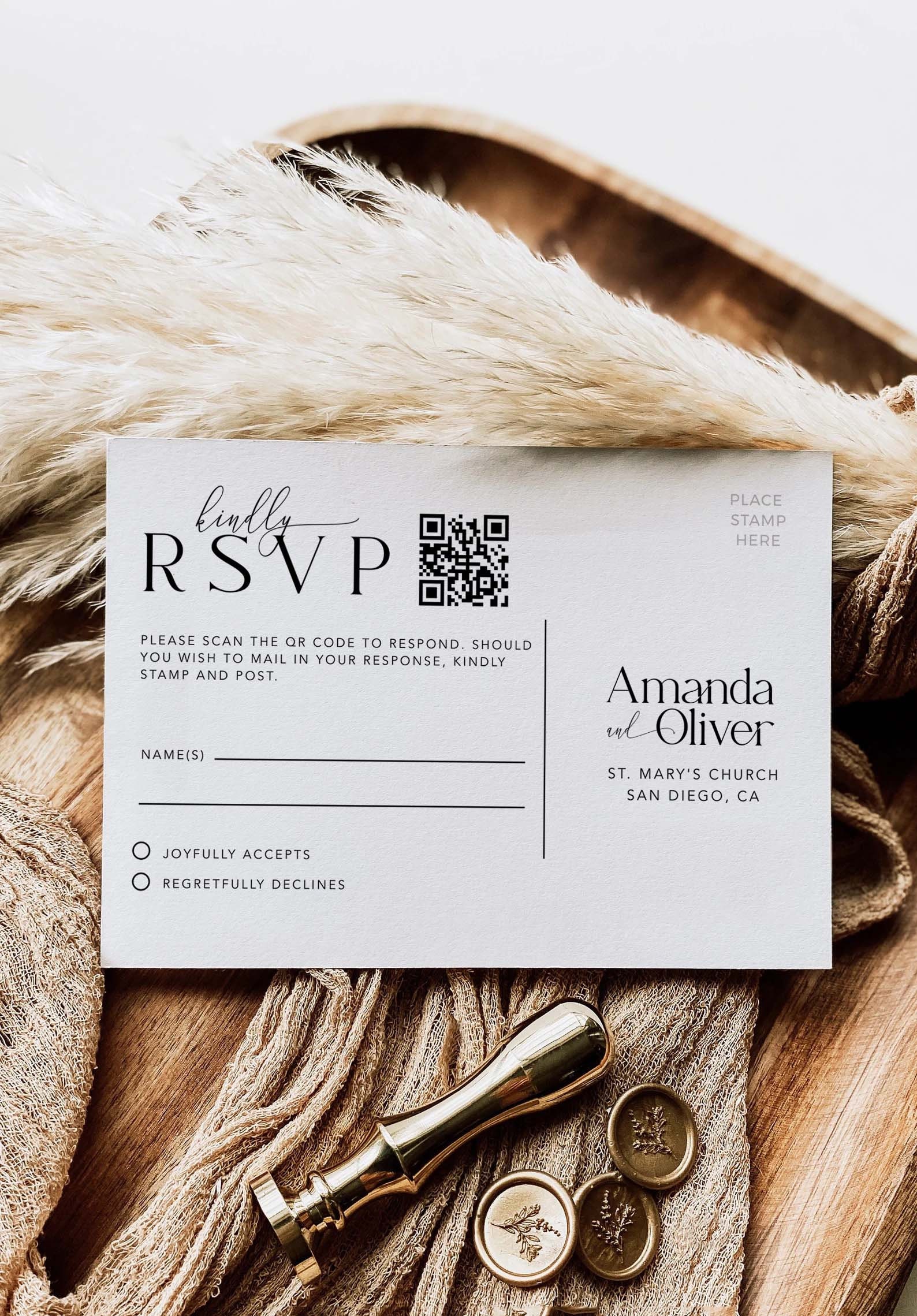 Qr Code For Rsvp QR Code Wedding RSVP Cards: Minimalist Reply Template (digital Download ...