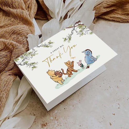 Classic Winnie the Pooh Thank You Card: Baby Shower Birthday