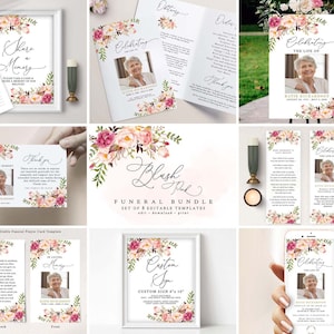 Set BUNDLE Funerale Rosa Cipria, Pacchetto Commemorativo, Modelli per Celebrazione della Vita, Suite In Loving Memory, Cartello Funebre Modificabile, #FNRL