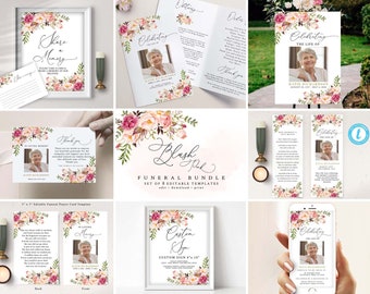 Blush Pink Funeral Template Bundle: Celebration of Life (Editable)