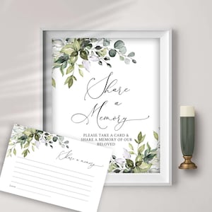 Letrero y tarjetas para compartir un recuerdo en el funeral, plantilla para compartir un recuerdo con fotos, descarga instantánea, letrero y tarjetas, mujeres, plantilla de obituario #FNRL