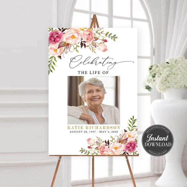 Editable Funeral Welcome Sign - Celebration of Life Decoration | Large Funeral Sign | Memorial Sign | Funeral Decor | Templett  #FNRL