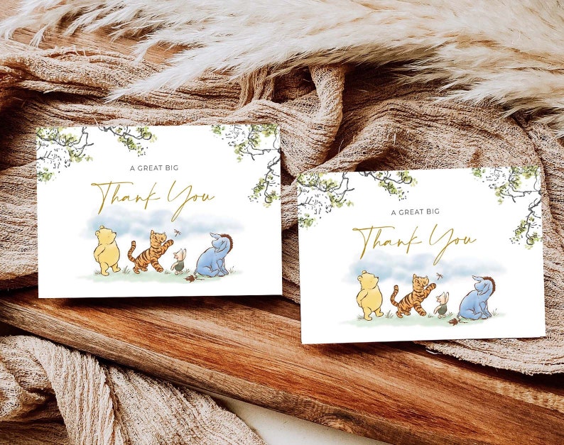 Classic Winnie The Pooh Thank You Card, Tent and Flat Thank You, Winnie Pooh Birthday, Classic Pooh Baby Shower Thank You, Templett, CWG image 4