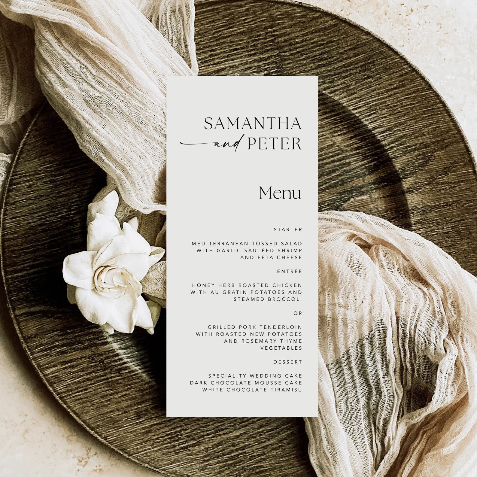 Modern Calligraphic Wedding Menu Template: Minimalist Design (digital ...