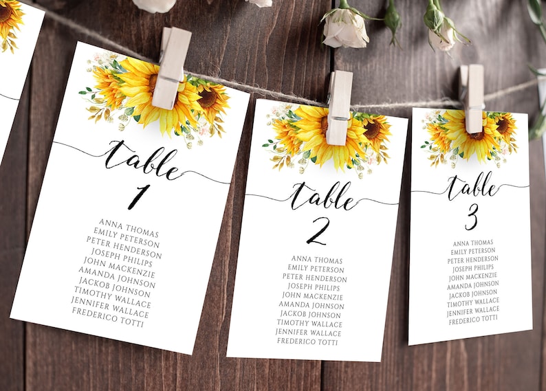 Sunflower Seating Chart Template Wedding Seating Table image 0