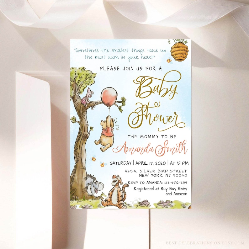Classic Winnie the Pooh Baby Shower Invitation Editable Thank Etsy