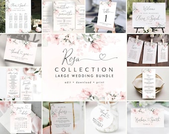 ROSA Collection - Blush Pink  Wedding Template Kit, Floral Wedding Stationery Bundle, Wedding Invitation Set, Invitation Template Set