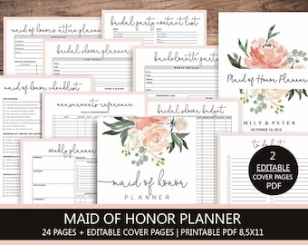 Maid of Honor Planner, 8,5" x 11"  Wedding Planner Printable, Bridesmaid Planner, Will You Be My Maid of Honor, PDF, YOU PRINT, Peach Floral