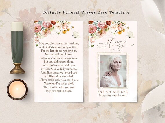 Garden Flower Funeral Prayer Card Template Printable Memorial - Etsy